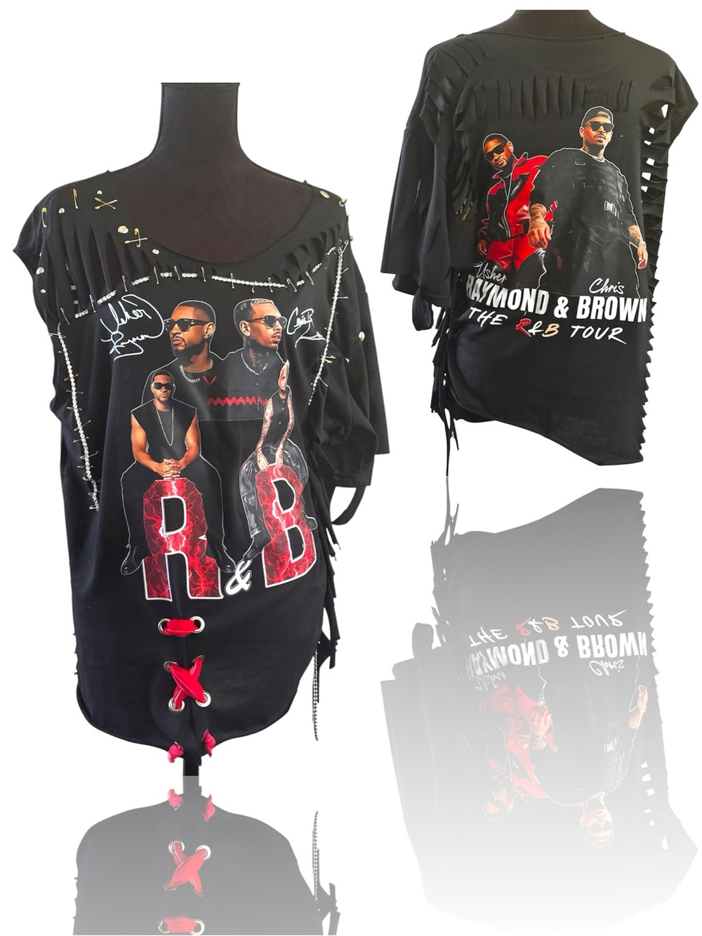 R&B Tour Graphic Distressed Tee with Red Accents